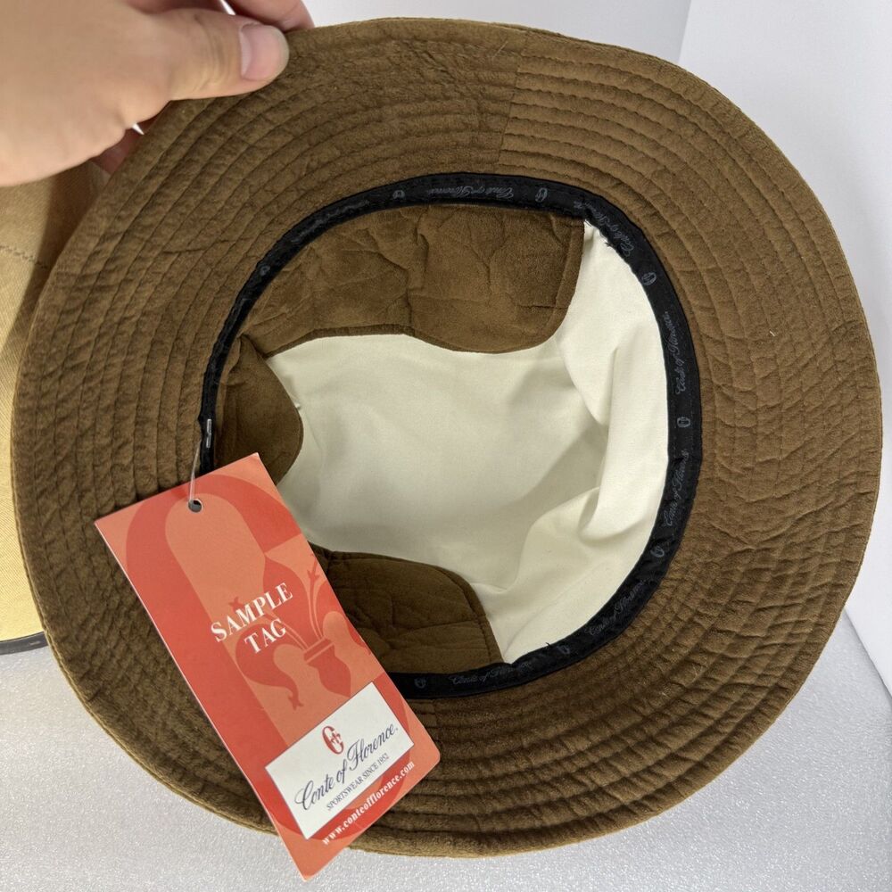 Conte Of Florence Bucket Hat Men Size 58 Cloche Brown Italy Neck Flap Sample - Picture 5 of 9